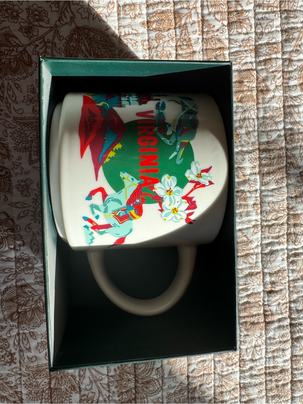 Starbucks Virginia White Ceramic State Mug with Colorful Floral Design